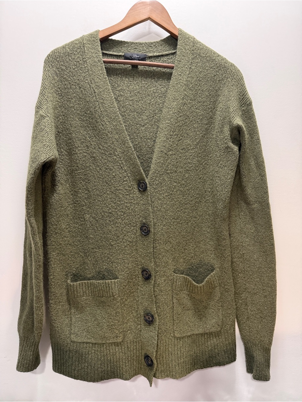 J.Crew Olive Green V-Neck Button Cardigan Sweater Size S 29.5x20.5